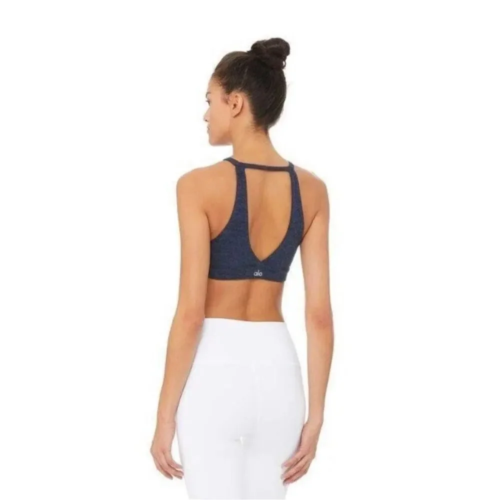 Alo Yoga Sports Bra Size Small Gray Heather Lotus Halter Stretch Comfort Alosoft